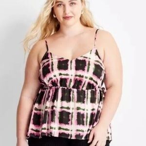 New Ladies 2X Future Collective Gabriella Pink Black Cami Top Spaghetti Strap